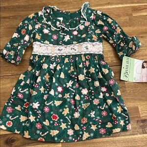 Toddler Girls Smocked Holiday Christmas Gingerbread Dress